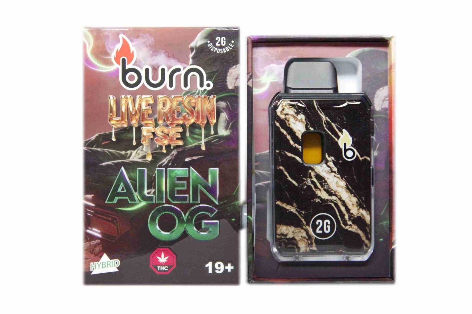 BURN – Live Resin FSE Terp’d Disposable Vape Pen 2g product packaging, photo 4