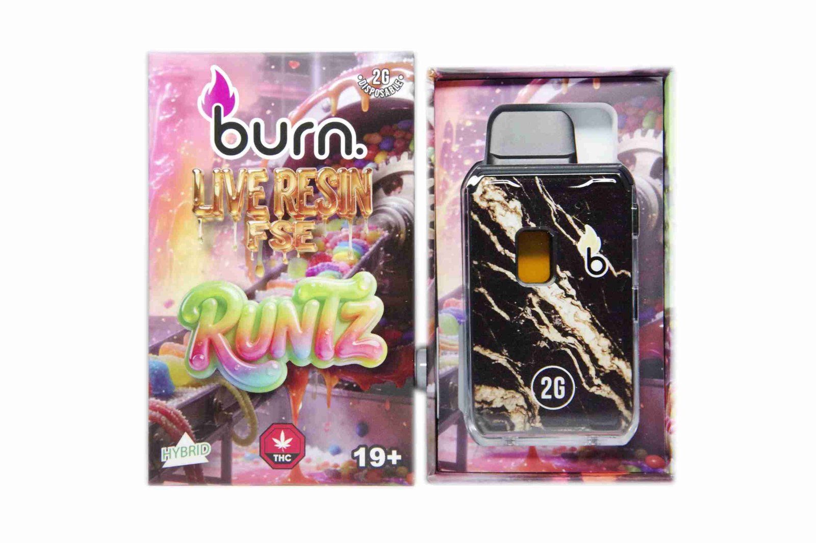 BURN – Live Resin FSE Terp’d Disposable Vape Pen 2g product packaging, photo 2